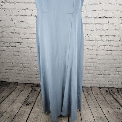Jenny Yoo Blue Chiffon Strappy Open Back Side Slit Bridesmaid Maxi Dress 10