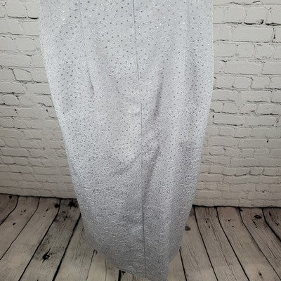 VTG JR Nites Calendo Grey Floral Embossed Glitter Side Slit Maxi Dress 10P