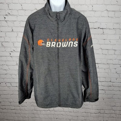 Cleveland Browns NFL Grey Reebok Full Zip Windbreaker Jacket Pockets Size XL