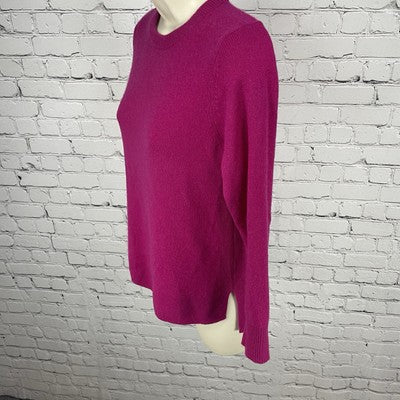 Halogen Pink Fuchsia 100% Cashmere Knit Pullover Crew Neck Sweater Petite XS