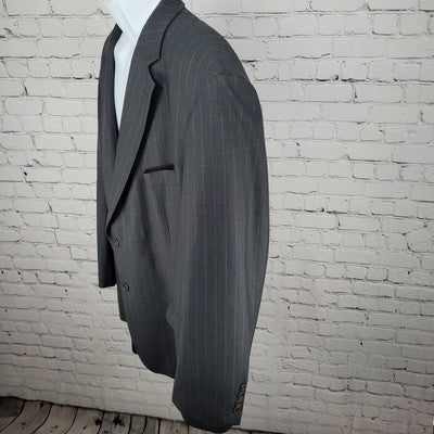 Brooks Brothers 346 Grey Wool Stretch Pinstriped 2 Button Notch Blazer Size 48R