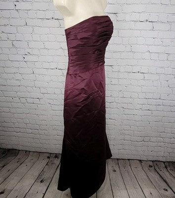 Bill Levkoff Purple Satin Strapless Pleated Back Zip Buttoned Lined Dress 6