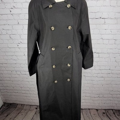 Caara Black Double Breasted Buttoned Belted Lightweight Trench Pea Coat Small S