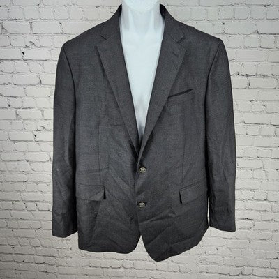 Stafford Grey 100% Wool 2 Button Single Vented Notch Blazer Sport Coat 46R