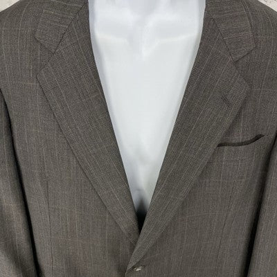 Hart Schaffner Marx Grey Brown Check 2 Button Blazer Coat USA Made Size 44L
