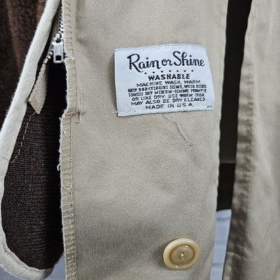 VTG Rain Or Shine Tan Removable Faux Fur Lining Buttoned Trench Coat USA Small S