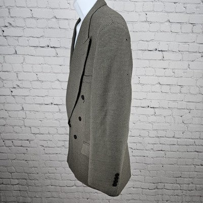 Albert Nipon Brown Black 100% Wool Double Breasted Peak Blazer Sport Coat 42R