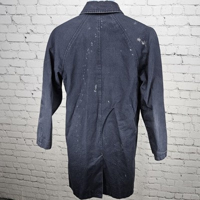 A.P.C. Rue Madame Paris Navy 100% Cotton Twill Button Lined Long Coat XS *bleach