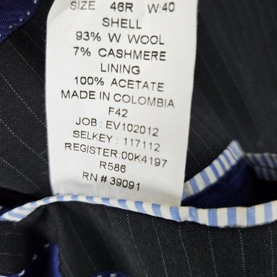 Tommy Hilfiger Black Wool Cashmere 3 Button Vented Notch Blazer Sport Coat 46R