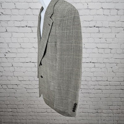 Jos A Bank Black Ivory Wool Cashmere Check 2 Button Notch Blazer Sport Coat 42S