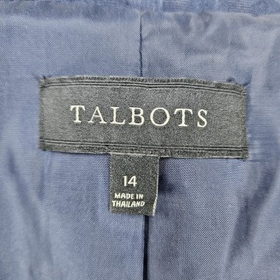 Talbots Navy Textured Collared Buttoned 3/4 Sleeve Lined Cropped Jacket 14
