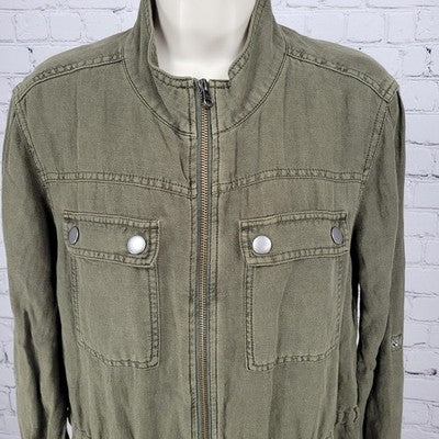 Treasure & Bond Green Linen Blend Unlined Drawstring Waist Military Jacket Small