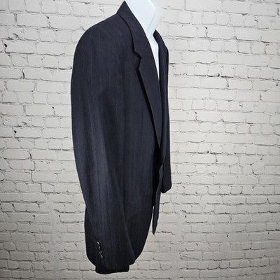 VTG Hickey Freeman Navy 100% Wool 2 Button Notch Blazer Sport Coat USA 40L