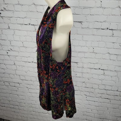VTG Maren Multicolor Velvety Metallic Floral Toggle Vest USA Made Size Medium M