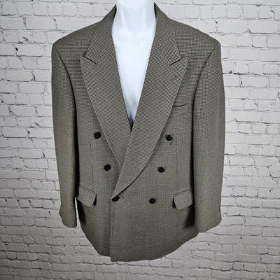 Albert Nipon Brown Black 100% Wool Double Breasted Peak Blazer Sport Coat 42R