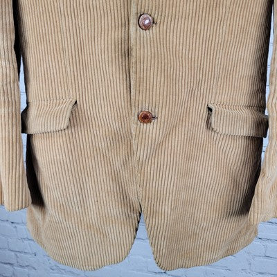 VTG Meisterklassse Tan Corduroy 3 Button Vented Blazer Sport Coat Size 38
