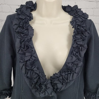 Nick & Mo Nordstrom Black Buttoned Ruffle 3/4 Sleeve Stretch Jacket Large L