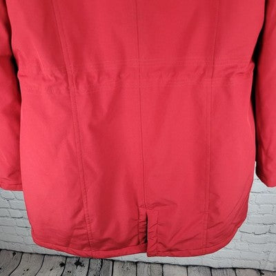 DKNY Red Faux Fur Trim Removable Hood Insulated Full Zip Jacket Medium M