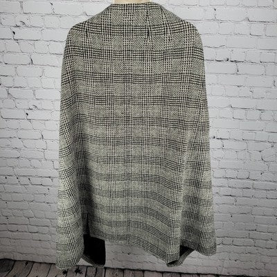 VTG Harve Benard Sport 100% Wool Woven Fringe Buttoned Lined Poncho Coat Size 14