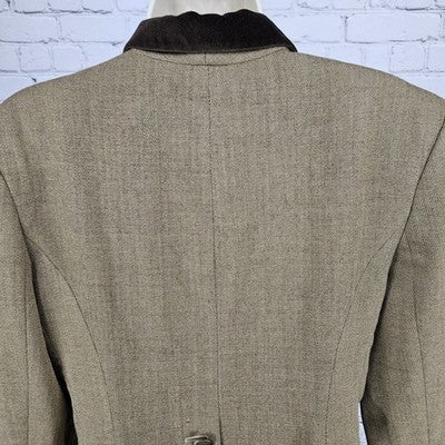 J. McLaughlin Brown 100% Wool Velvet Peak Lapel Buttoned Lined Jacket USA 8