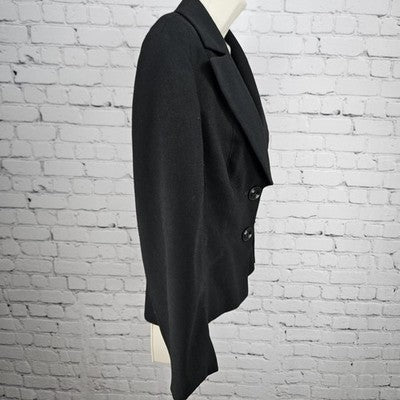 VTG Hucke Black Wool Blend European 2 Button Peak Blazer Suit Jacket 44 US L/XL