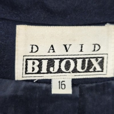 VTG David Bijoux Navy Ivory Trim Buttoned Vented Blazer Suit Jacket USA 16