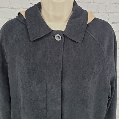 London Fog Black Microfiber Stretch Buttoned Hooded Warmer Liner Coat M Petite