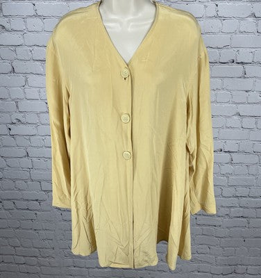 August Silk Yellow 100% Silk Buttoned Long Sleeve Tunic Blouse Top Size Medium M