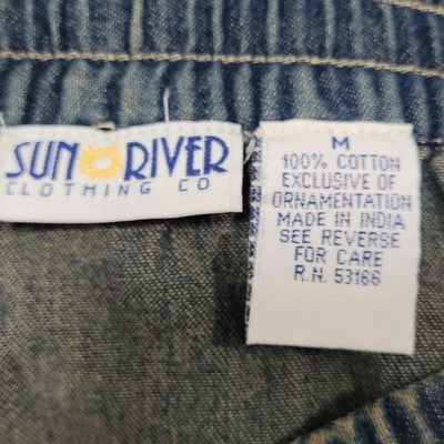 Sun River Blue Chambray Embroidered Floral Lace Trim Unlined Maxi Skirt Medium M