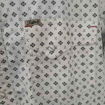 Rafter C White Black Cowboy Collection Pearl Snap Long Sleeve Shirt Medium M