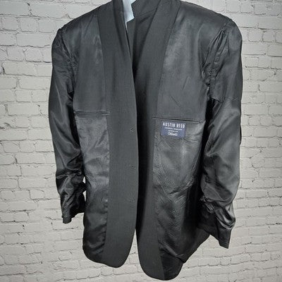 VTG Austin Reed Black 100% Wool 3 Button Ventless Blazer Sport Coat USA 44R