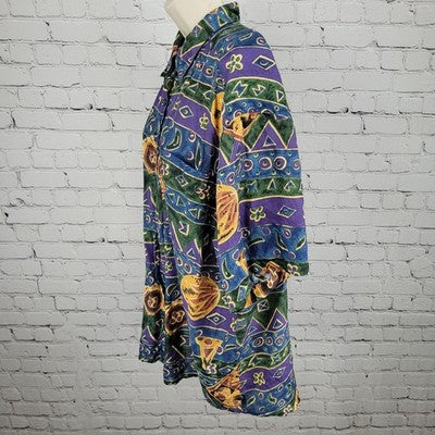 VTG Royal Wear Multicolor 100% Silk Button Up Short Sleeve Shirt Top Size XL