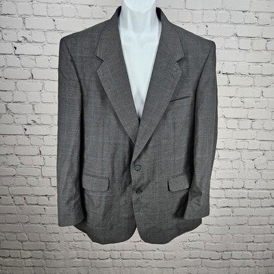 Towncraft Grey Windowpane 2 Button Single Vented Notch Blazer Sport Coat 44R