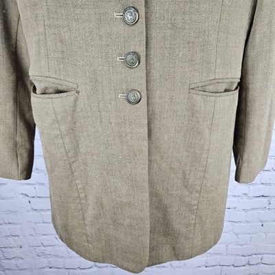 J. McLaughlin Brown 100% Wool Velvet Peak Lapel Buttoned Lined Jacket USA 8