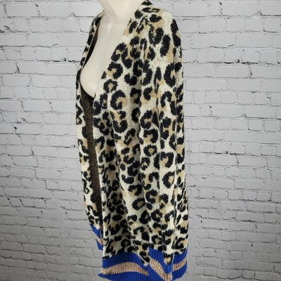 Central Park West New York Beige Leopard Open Cardigan Sweater Size Small S