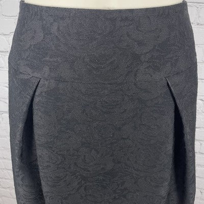 Magashoni Black Floral Pleated Zipped Lined Pockets Knee Length Skirt Size 6