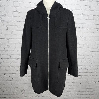 Ann Taylor Black Wool Blend Hooded Full Zip Cargo Pockets Utility Coat 4