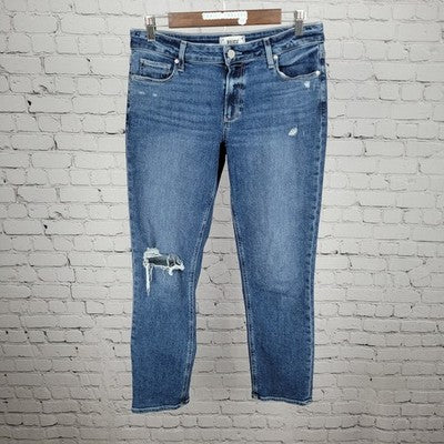 Paige Denim Blue Brigitte Distressed Mid Rise Straight Ankle Jeans 27 (29x28)