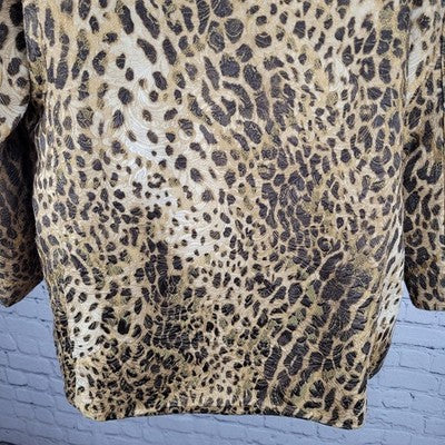 Chico's Tan Gold Leopard Buttoned Lightweight Lined Jacket 2 US 12