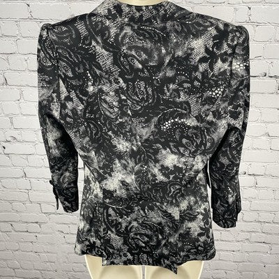 Bellatrix Black Lace Printed Lightweight Stretch Blazer Jacket Small S *buttons