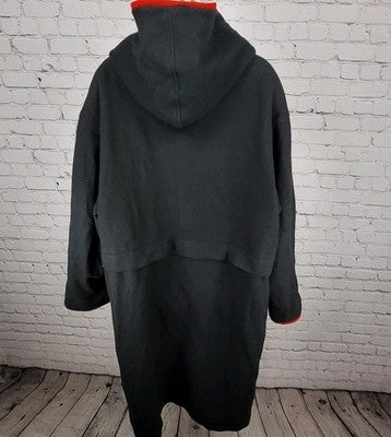 VTG Herman Kay Black Red Wool Blend Hooded Buttoned Long Heavy Over Coat 20W