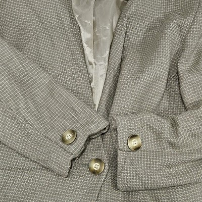 VTG Jones New York Green Beige 1 Button Collarless Padded Suit Jacket USA 16