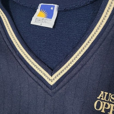 VTG Australian Open Navy Embroidered Logo V Neck Sweatshirt Vest Small S