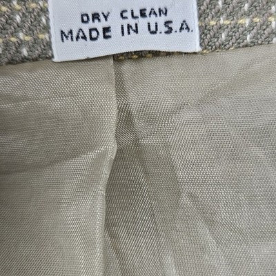 VTG Jones New York Green Beige 1 Button Collarless Padded Suit Jacket USA 16