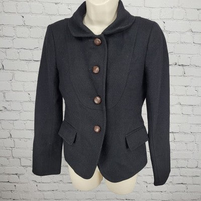 J.CREW Black Wool Blend Brown Buttoned Lined Collared Pockets Jacket 2