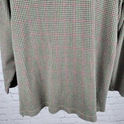 Sun River Green & Tan Houndstooth Cotton Long Sleeve Polo Shirt Size Large L