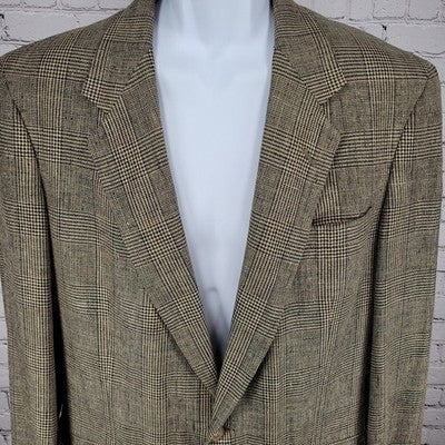 Austin Reed Tan 100% Silk Houndstooth 2 Button Notch Blazer Sport Coat Size 42L