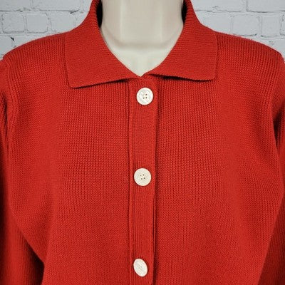 VTG Appleseed's Red Button Up Long Sleeve Cardigan Sweater Size Large L