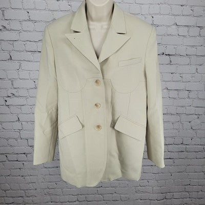 Avenue Beige 3 Button Single Vented Peak Blazer Jacket Size Large L