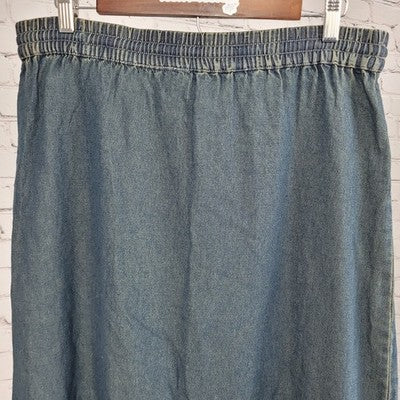 Sun River Blue Chambray Embroidered Floral Lace Trim Unlined Maxi Skirt Medium M